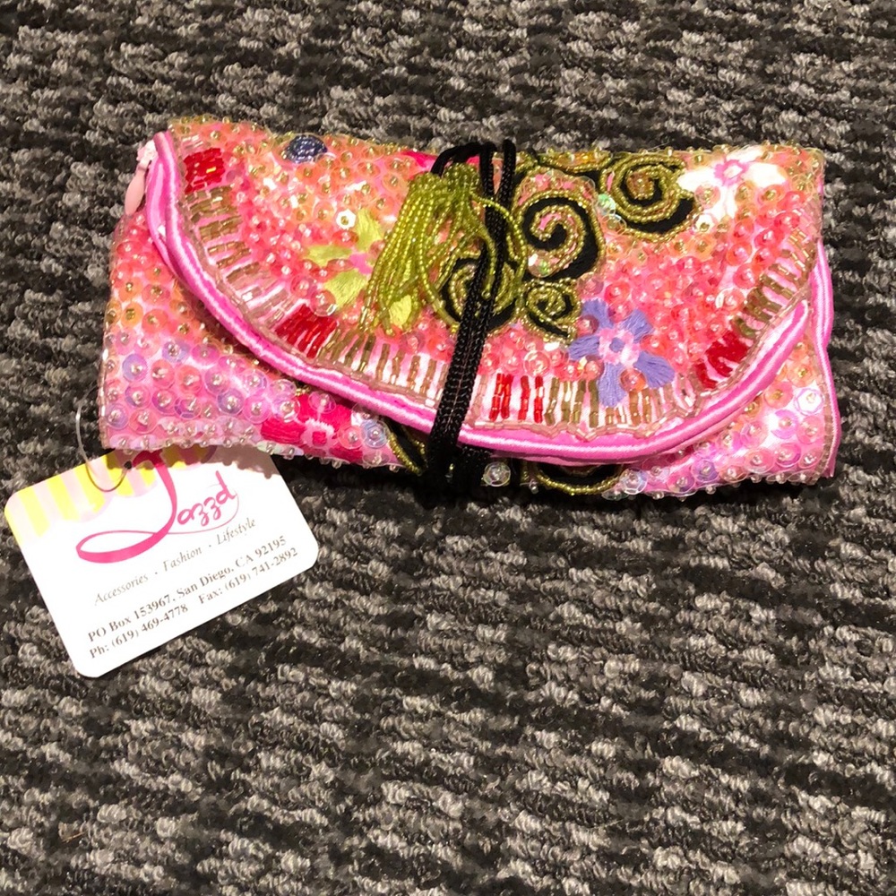 Pink sequined Jewelry pouch